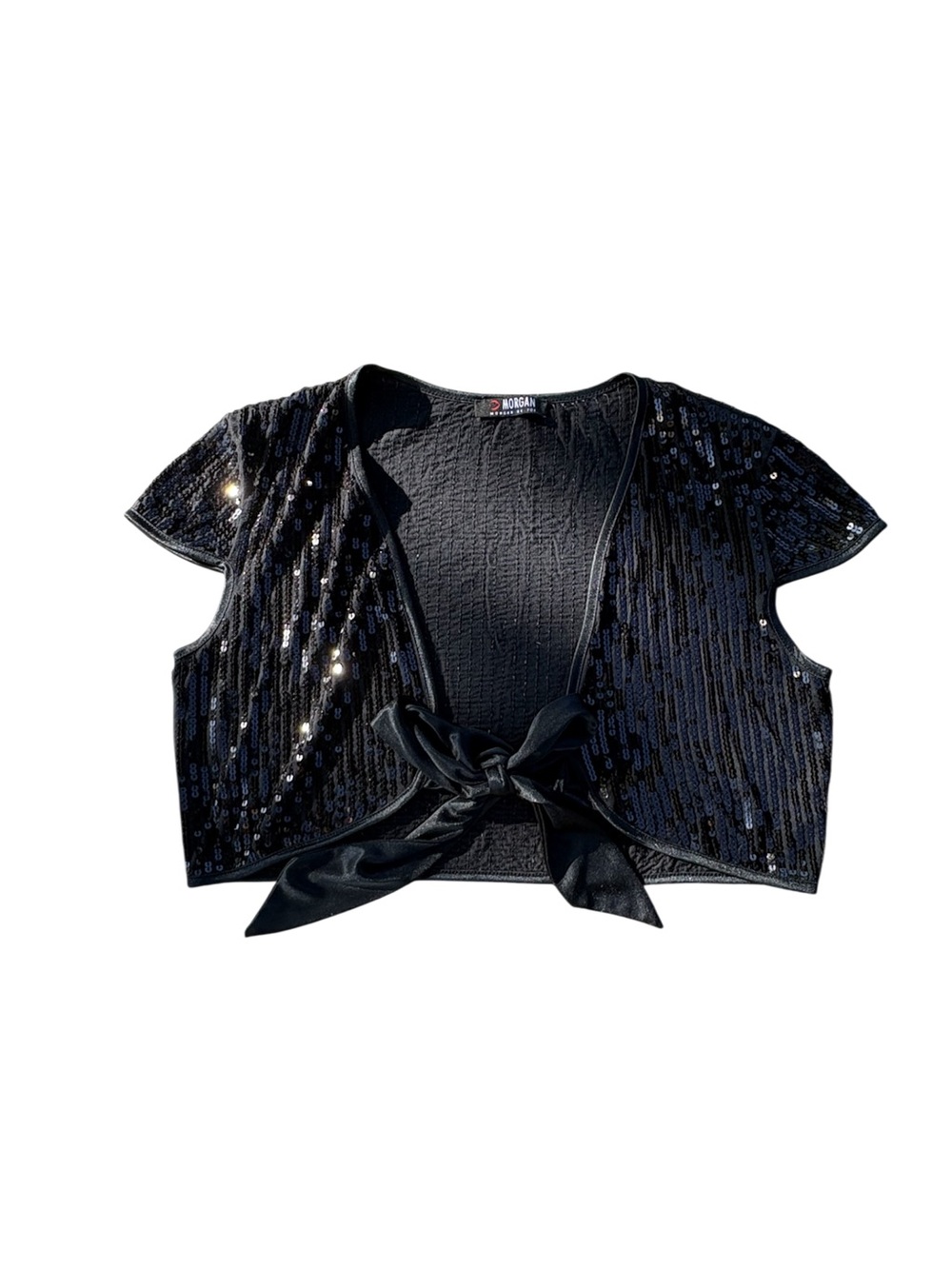 Morgan de Toi Y2K Black Sequin Tie-Front Bolero Jacket L